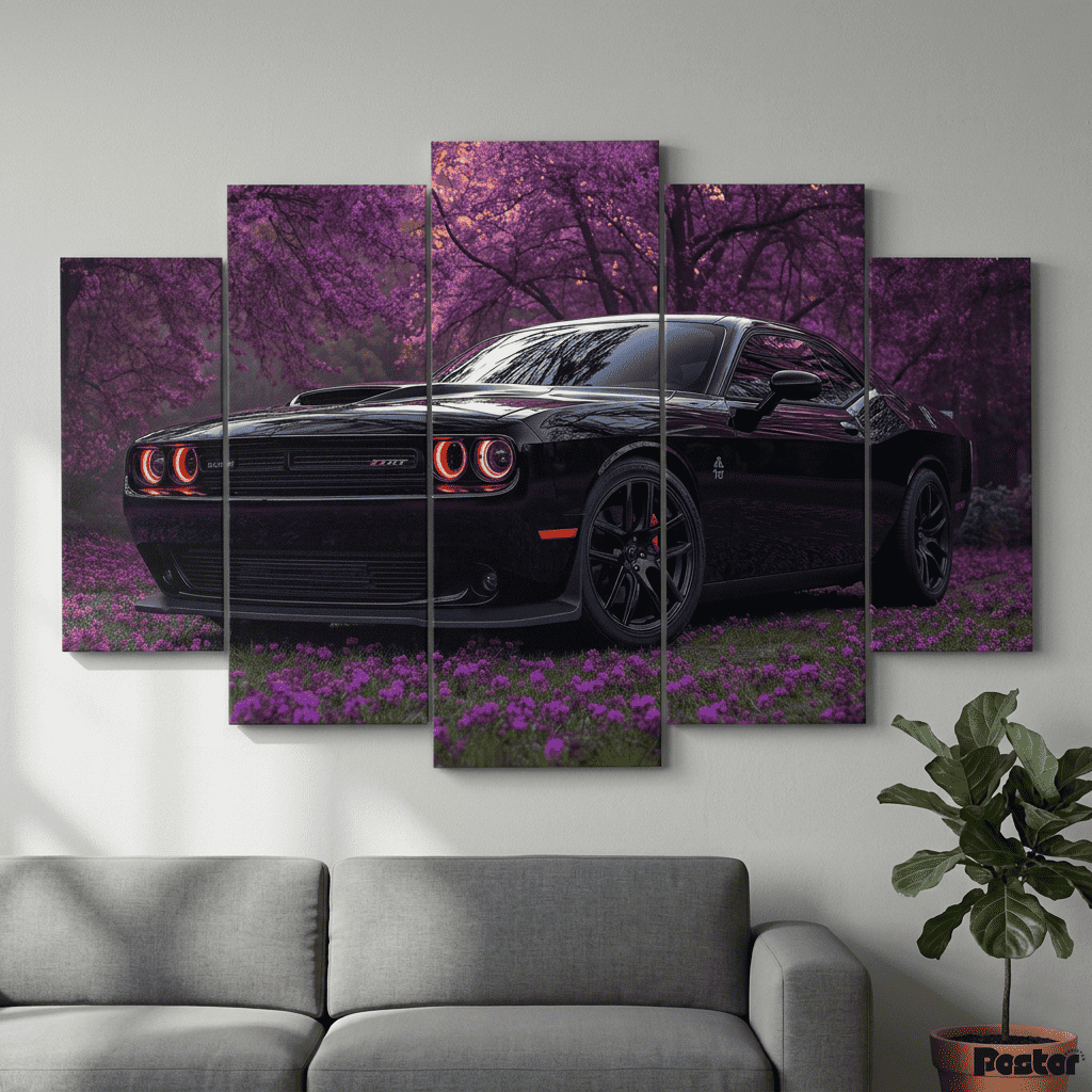 Dodge Challenger SRT Lavender Dusk | 5-Panel Canvas Wall Art