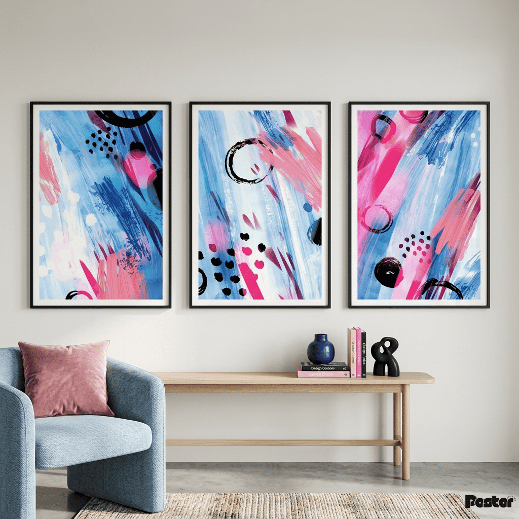 The Abstract Rhythm: Modern Mixed Media Graphic Wall Art - Postor.pk