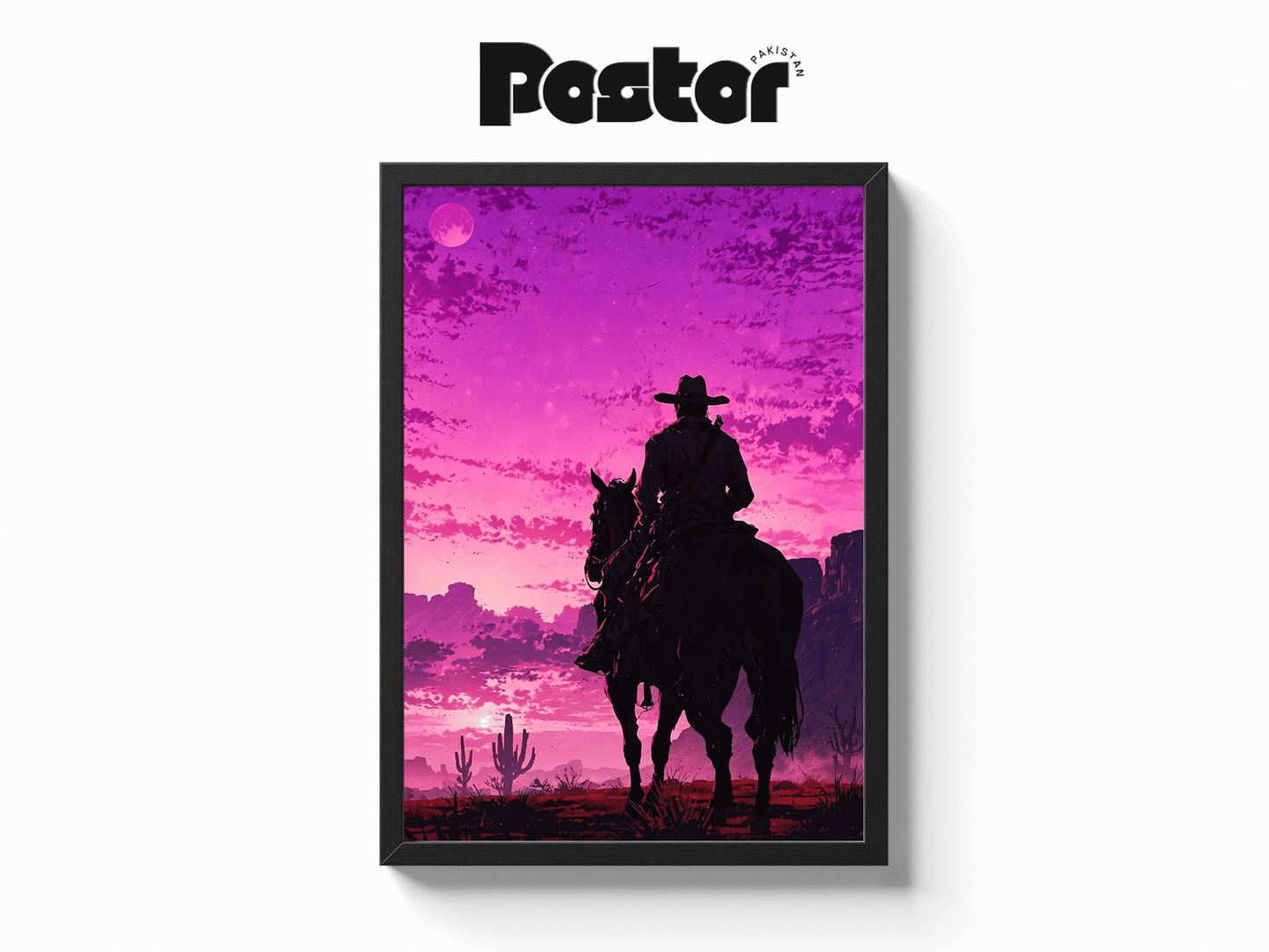 Cowboy on Horseback at Sunset Framed Art Poster - #P019