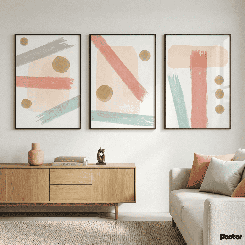 Emerald Elegance: 3-Piece Minimalist Gilded Leaf & Abstract Set