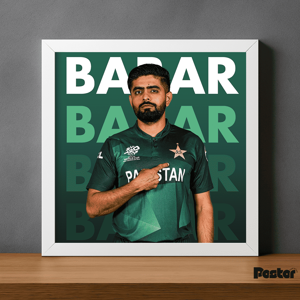Babar Azam Typography Framed Poster - #P105 - Postor.pk