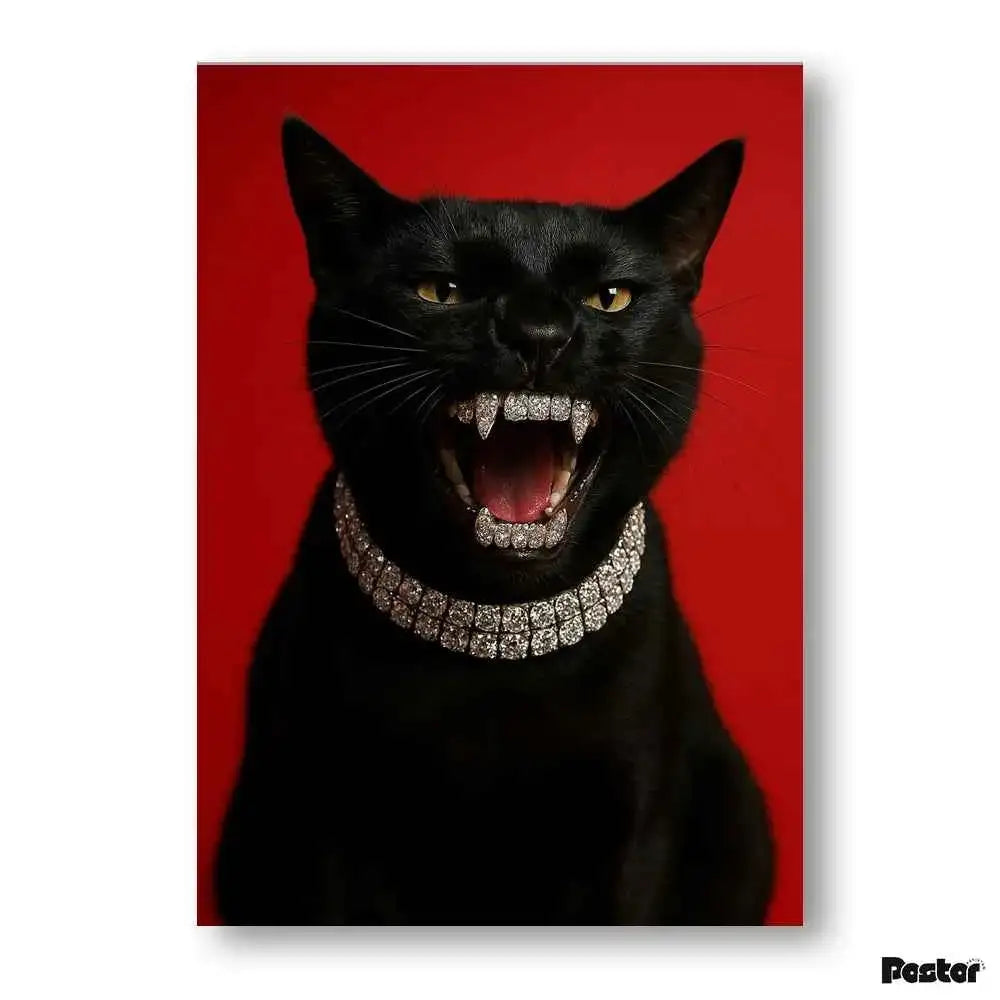 Black Panther Aesthetic Cat with Diamond Grillz