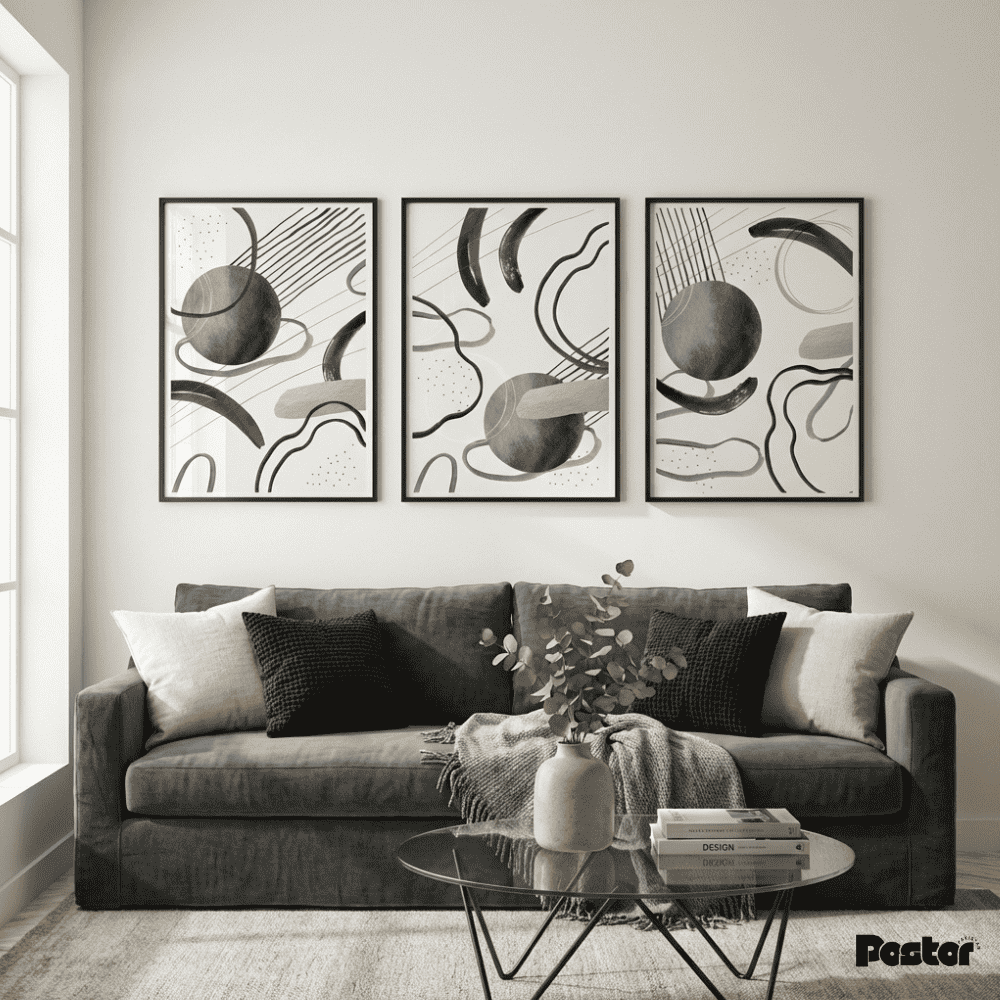 Black & White Abstract Brush Stroke Wall Art Set - Postor.pk