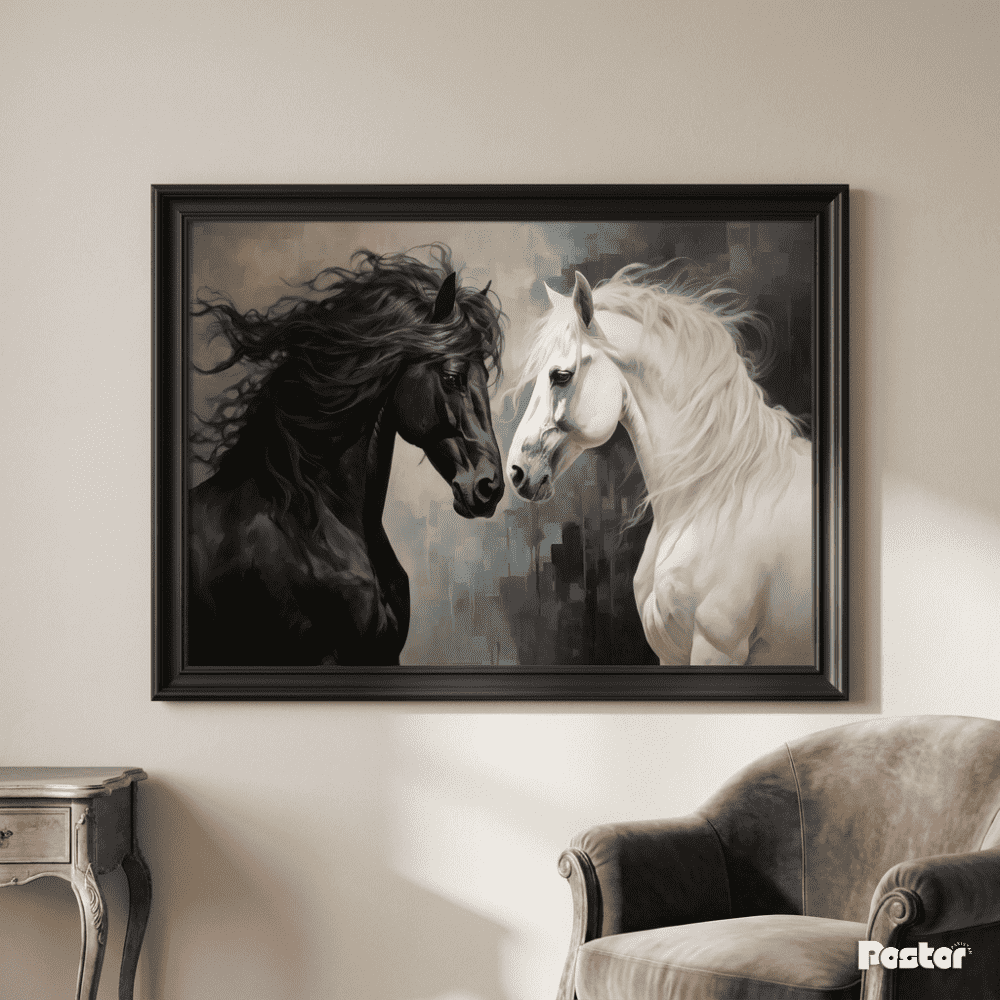 Black & White Horses Portrait - Postor.pk