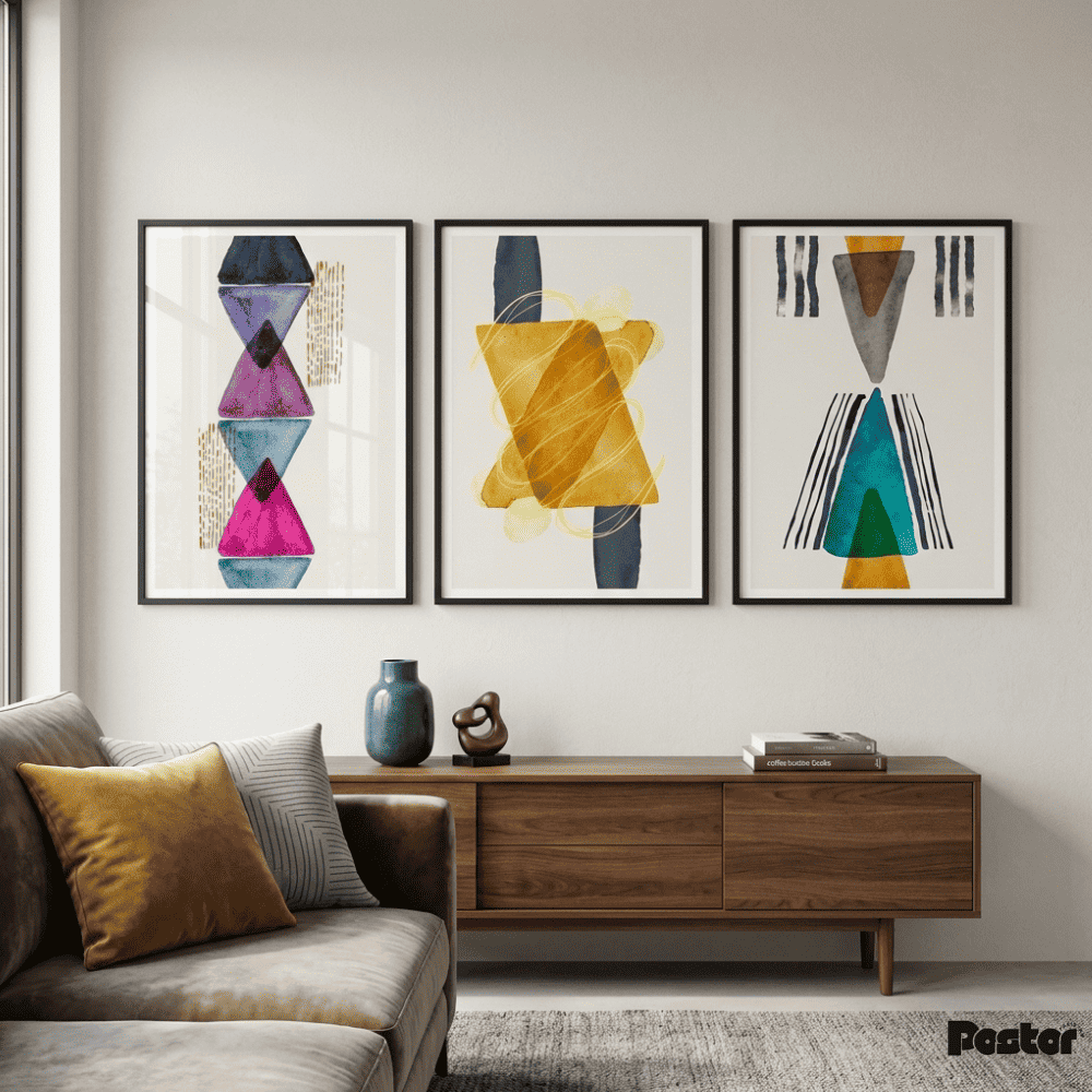 Colorful Watercolor Geometric Shapes Wall Art Set - Postor.pk