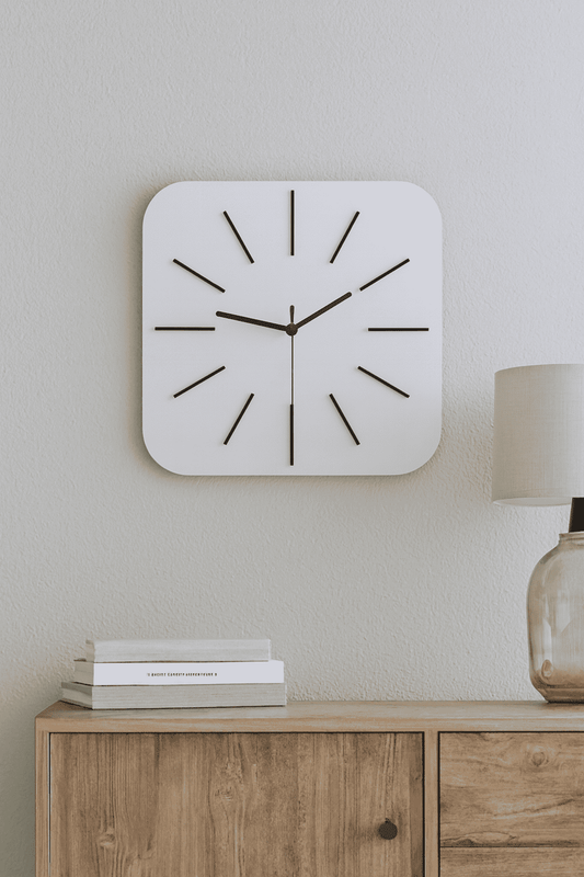 "Purity" Square Minimalist White Wall Clock with Corner Radius - #CL002 - Postor.pk