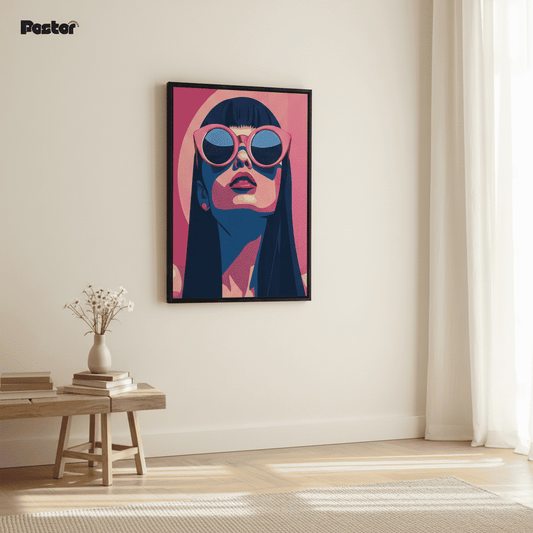 Retro Pop Art Woman in Pink Sunglasses - Framed Poster #P112 - Postor.pk