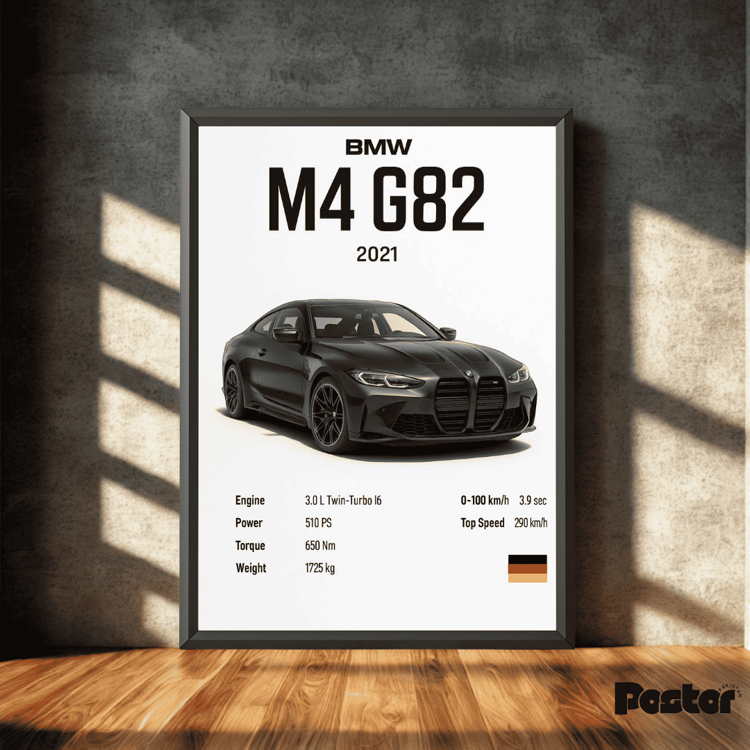 BMW M4 G82 Vehicle Specs Framed Poster - #P052 - Postor.pk