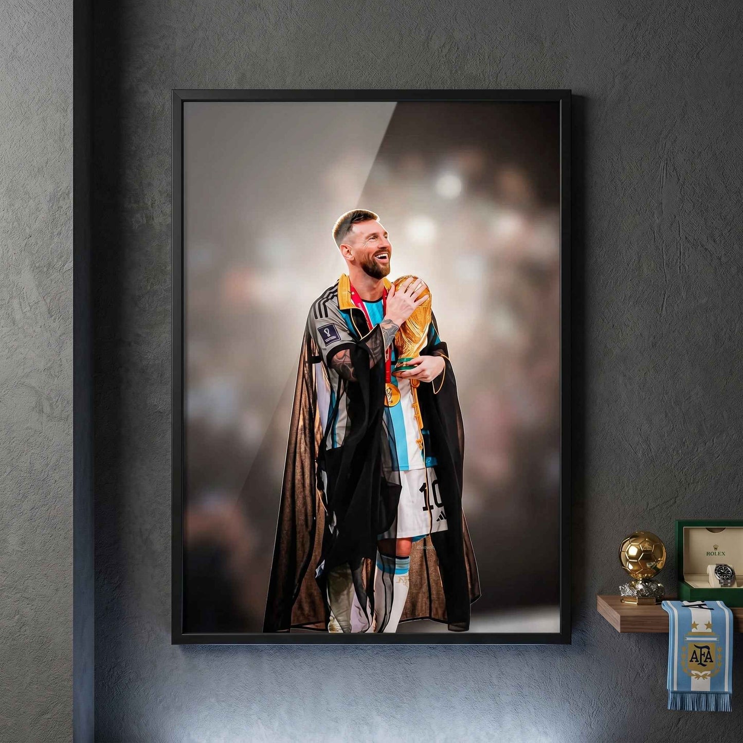 Lionel Messi World Cup Trophy Bisht Celebration Poster