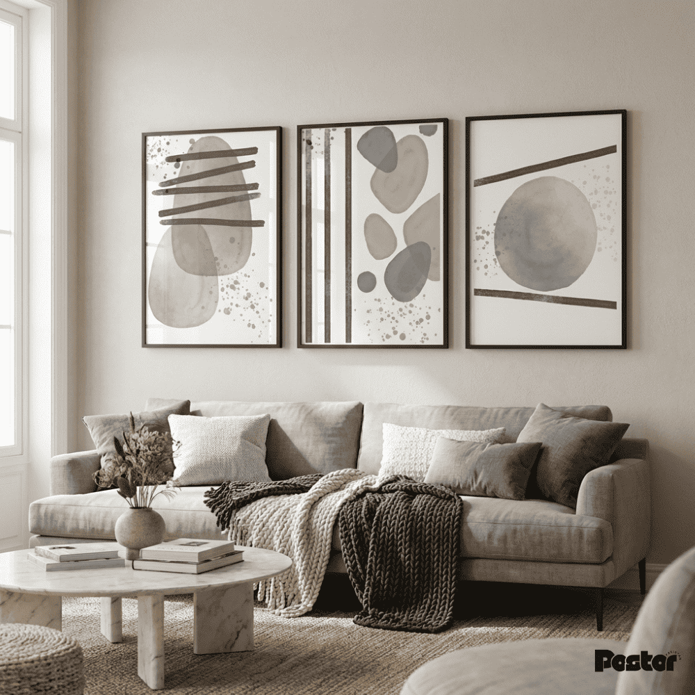 Minimalist Monochrome Abstract Wall Art Set - Postor.pk