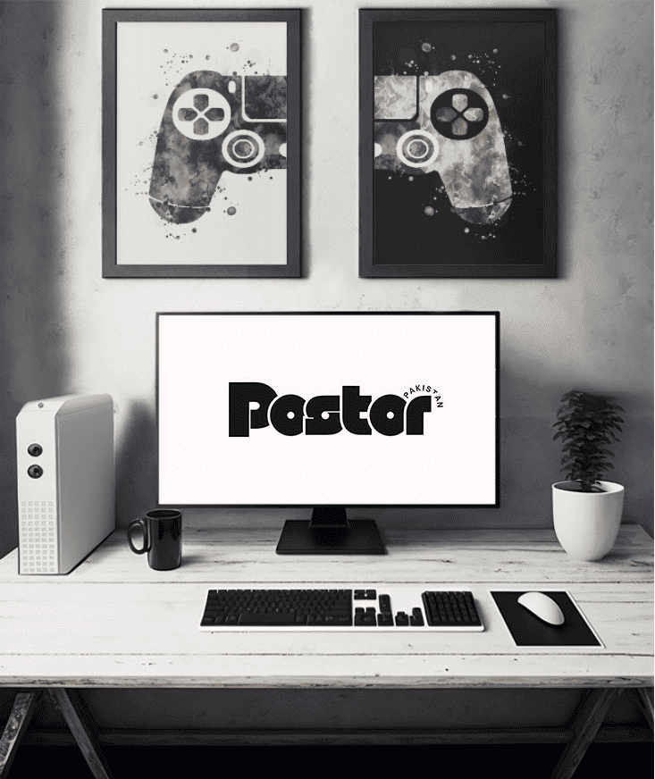 2 Black and White Gaming Controller Duo Framed Posters - #P029