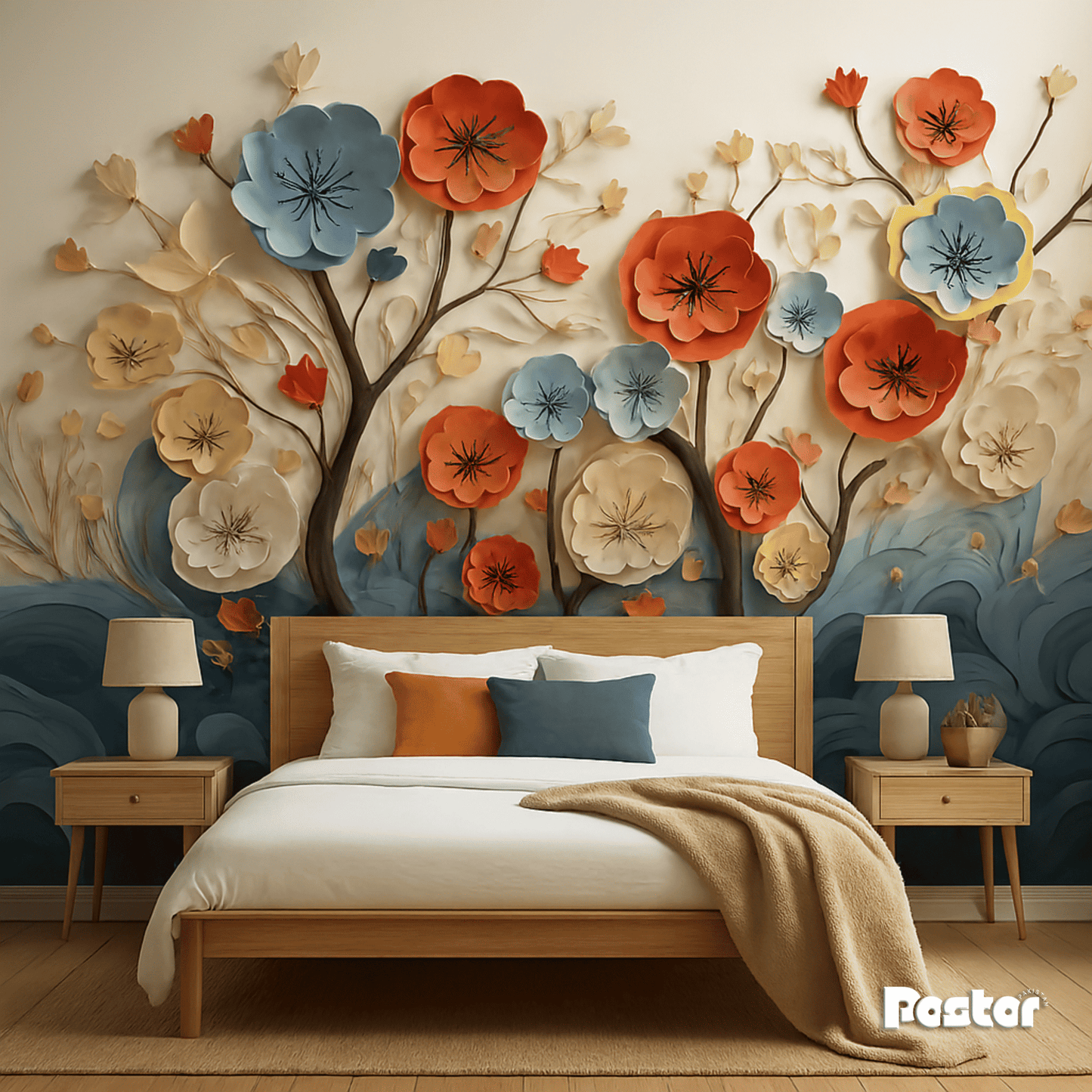 3D Paper Flower Tree Wall Mural - Wallpaper - #W006 - Postor.pk