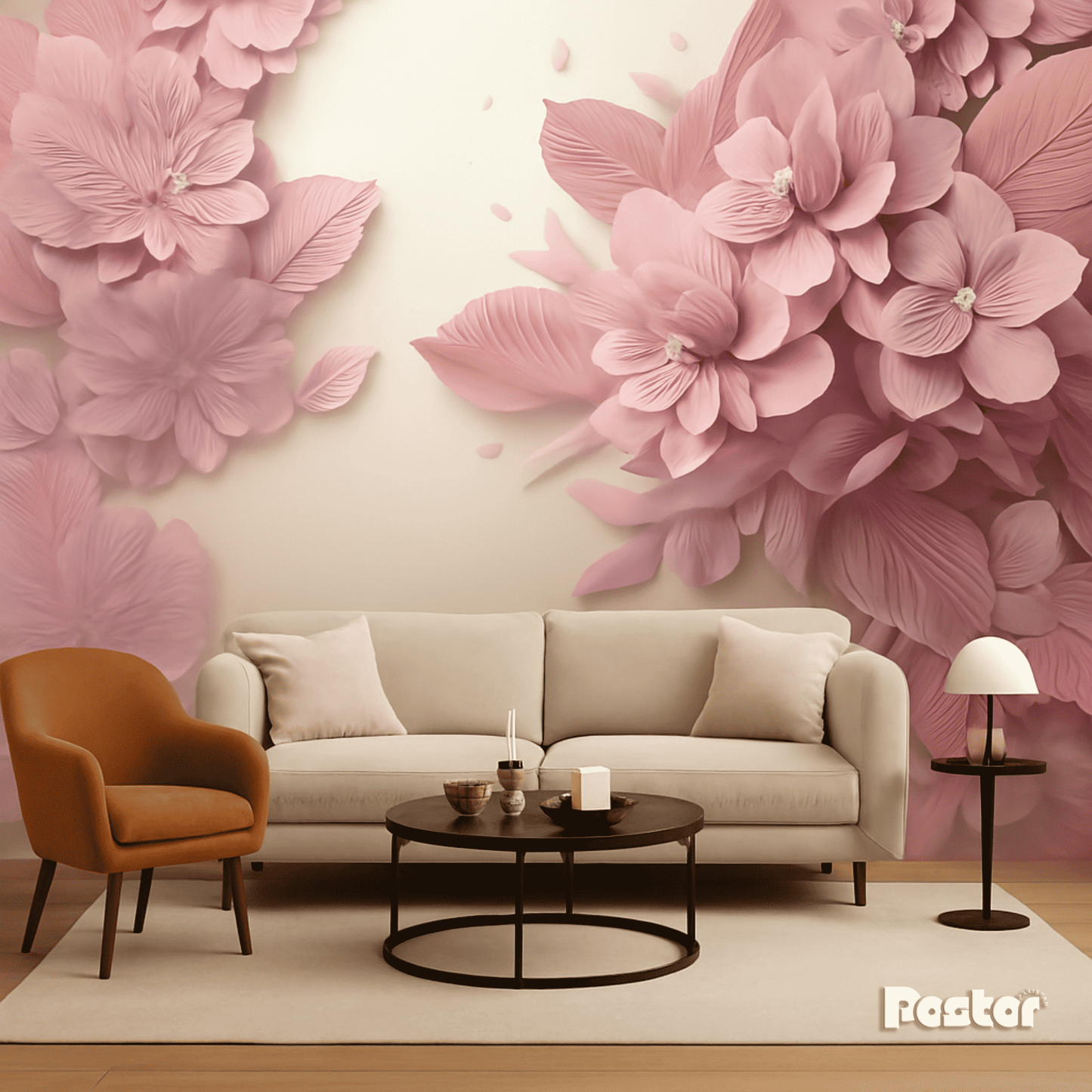 “Blush Petals” 3D Floral Wallpaper Mural - #W011 - Postor.pk