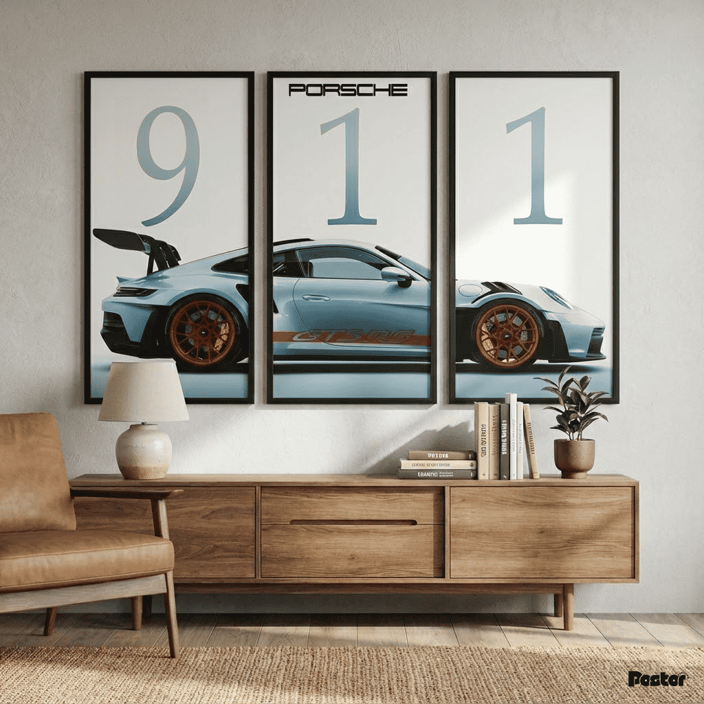 Porsche 911 'Legacy Silhouette' 3-Panel Framed Art Set #P129 - Postor.pk