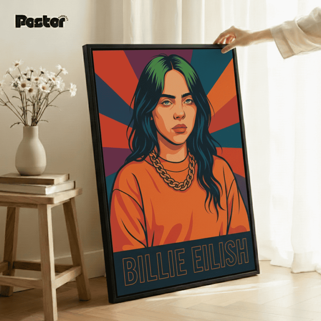 Retro Rays Billie Eilish Pop Art Canvas - Framed Poster #P124 - Postor.pk