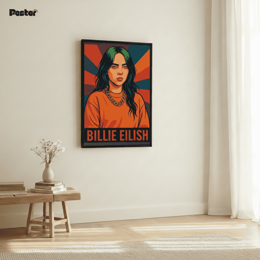 Retro Rays Billie Eilish Pop Art Canvas - Framed Poster #P124 - Postor.pk