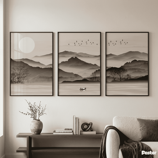 Ink & Mist: Traditional-Style 3-Piece Landscape Silhouette Posters