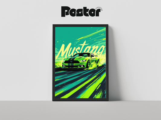 Ford Mustang Neon Art Framed Poster - #P034