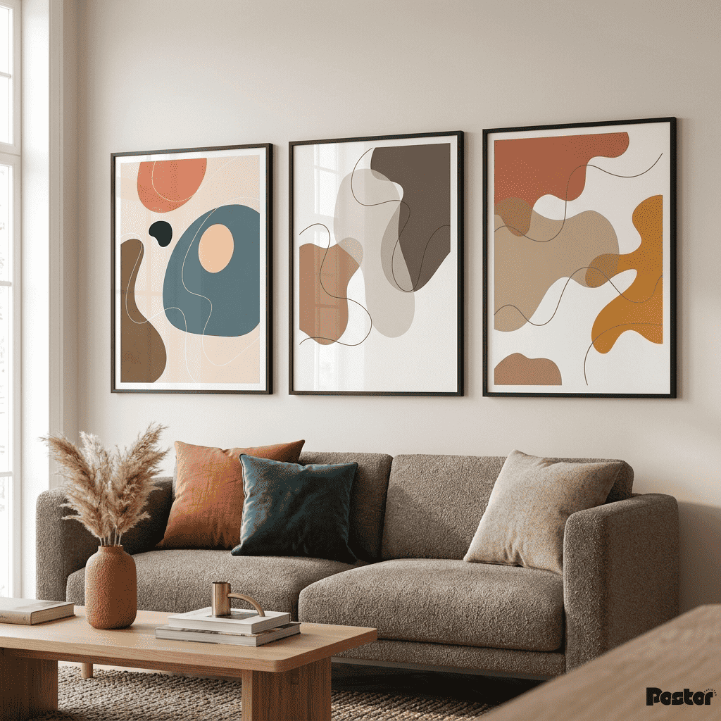 Contemporary Abstract Shapes Wall Art Set - Postor.pk