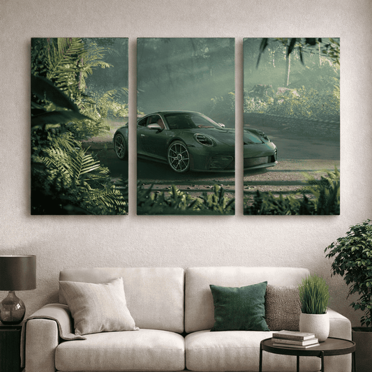 Porsche in Green Forest - 3 Panel Wall Art - #3SA020 - Postor.pk