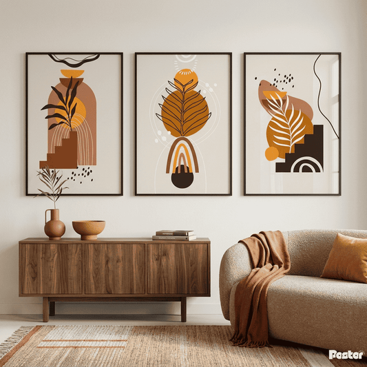 Desert Oasis: 3-Piece Minimalist Terracotta and Ochre Botanical Set - Postor.pk