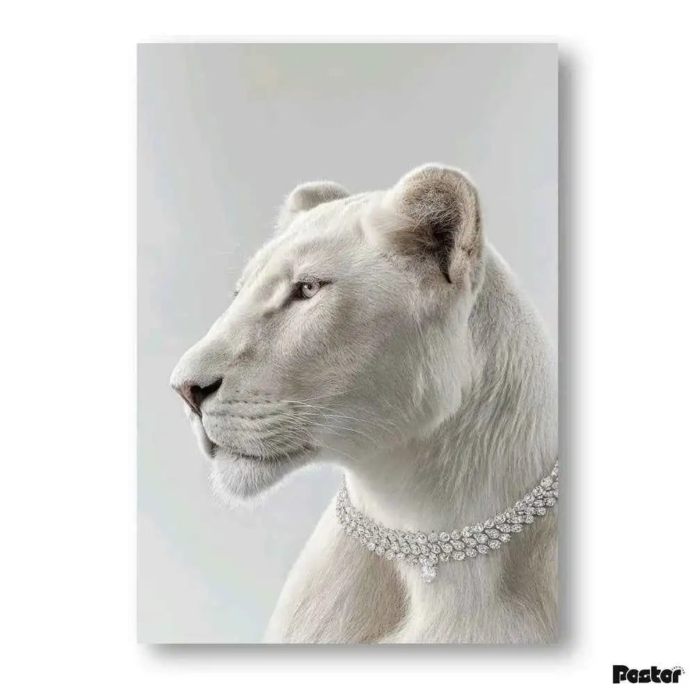Elite White Lioness With Diamond Necklace