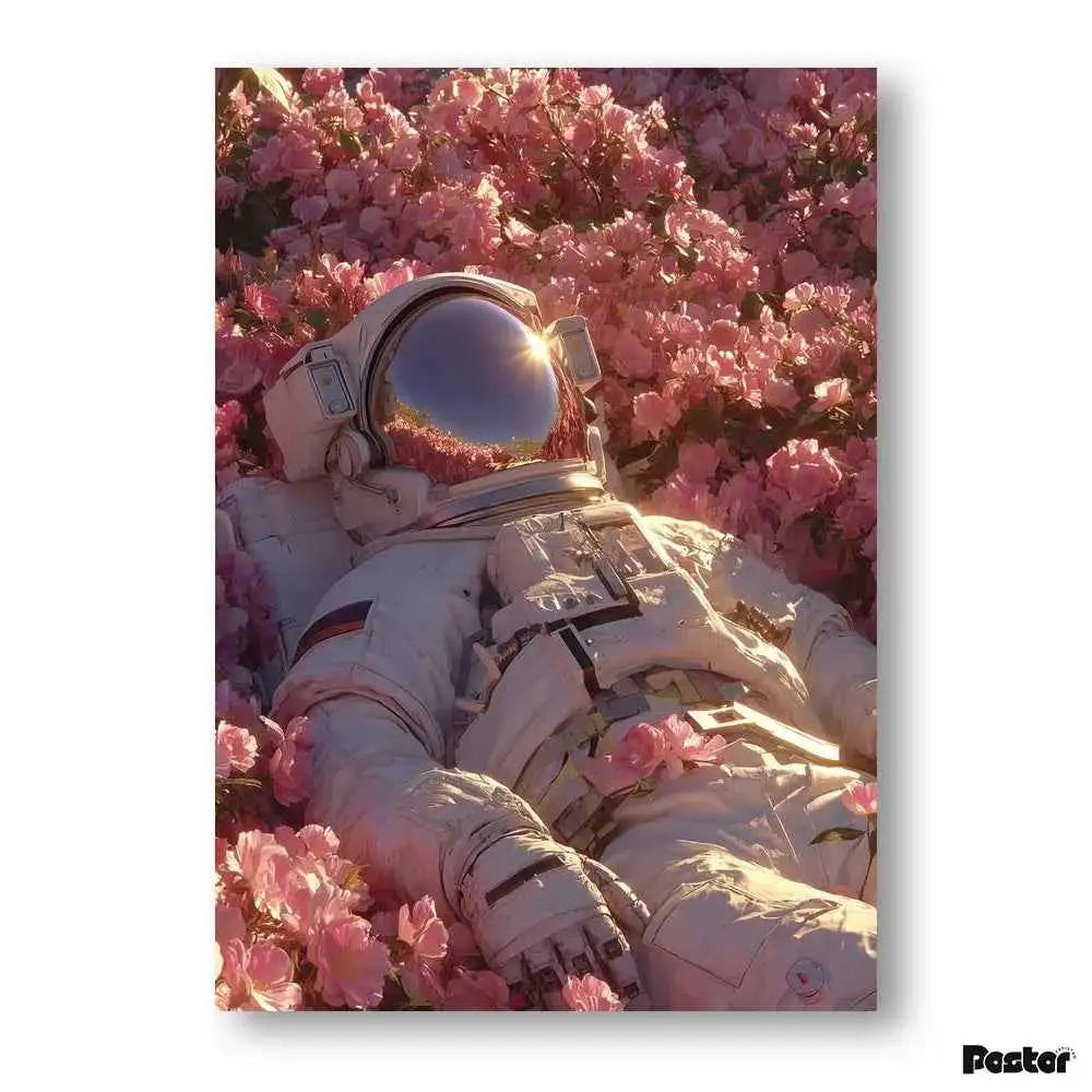 Astronaut Resting in Sunlit Pink Peonies