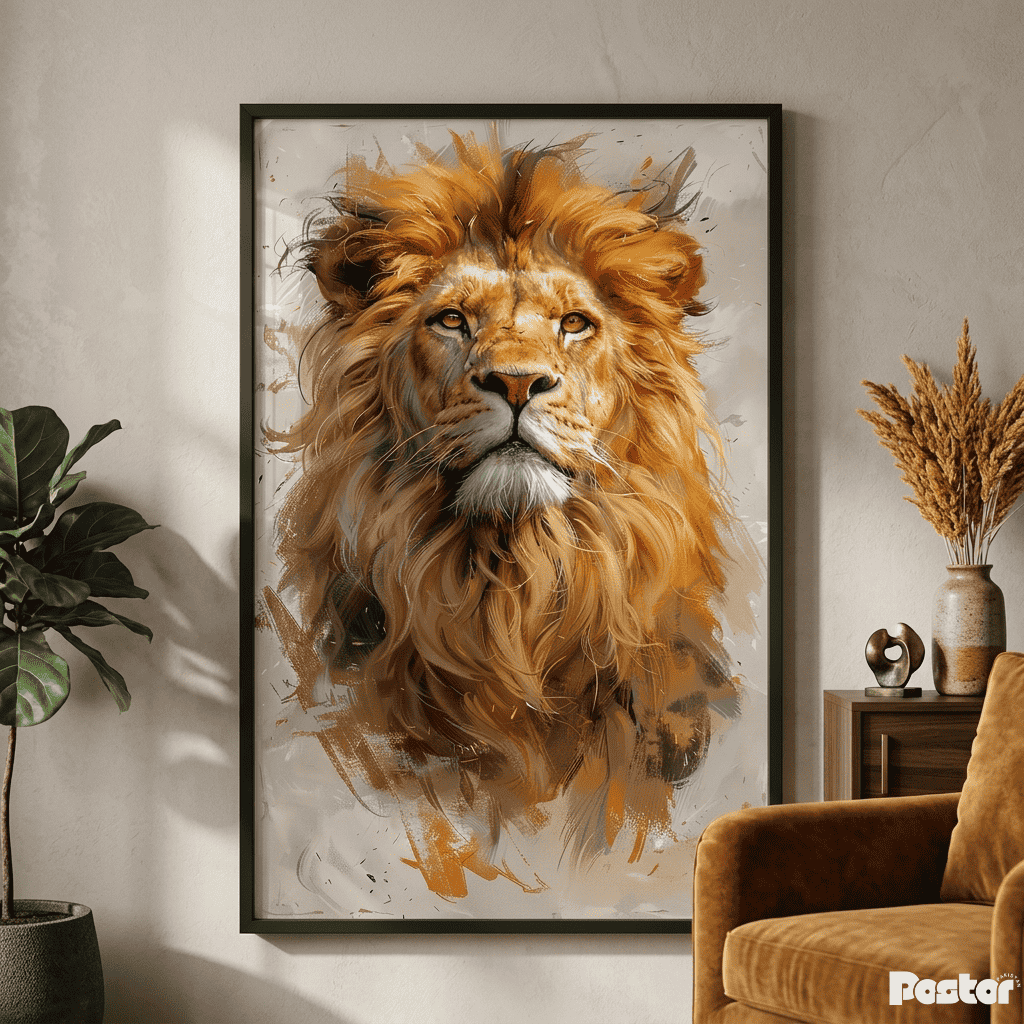 Vibrant Impressionist Lion Portrait Framed Poster - Postor.pk