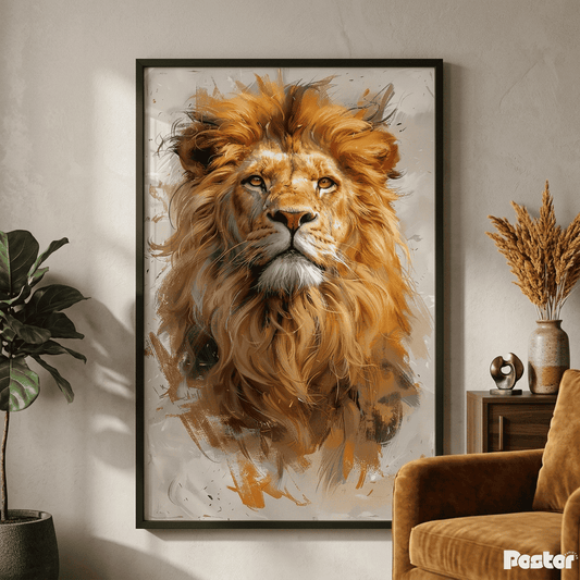 Vibrant Impressionist Lion Portrait Framed Poster - Postor.pk