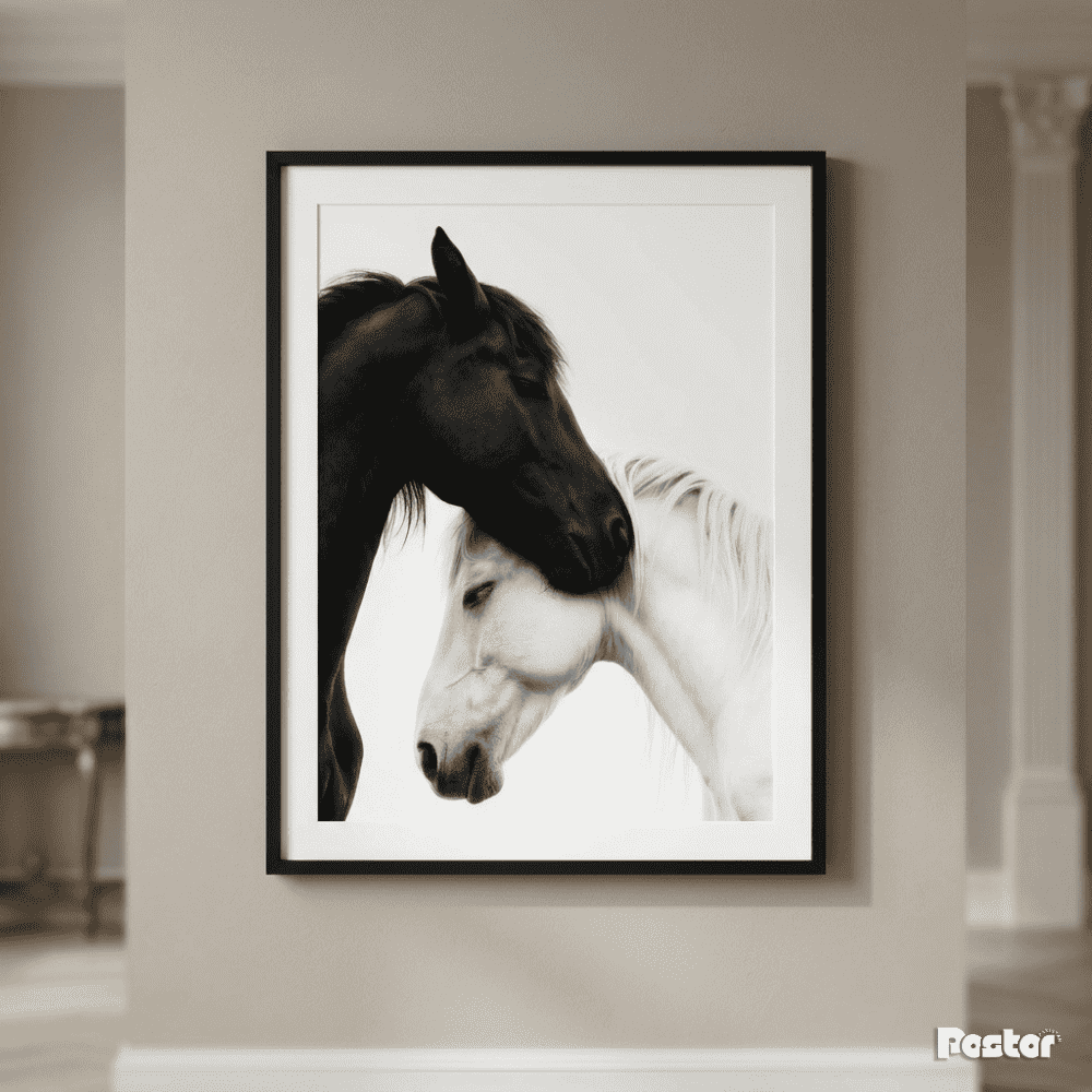 Black & White Horse Close-Up Portrait - Postor.pk