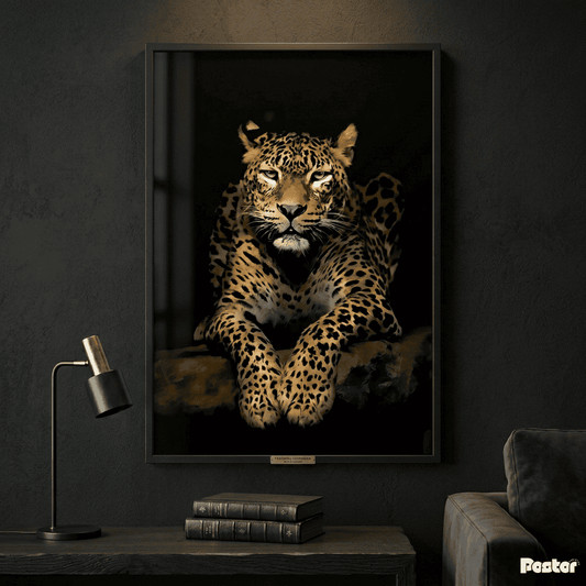 Intense Leopard Gaze Dark Interior Framed Poster