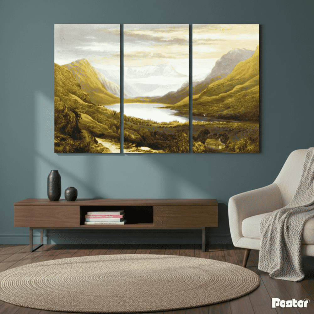 A classical mountain valley and lake landscape - 3 Panel Wall Art - #3SA004 - Postor.pk