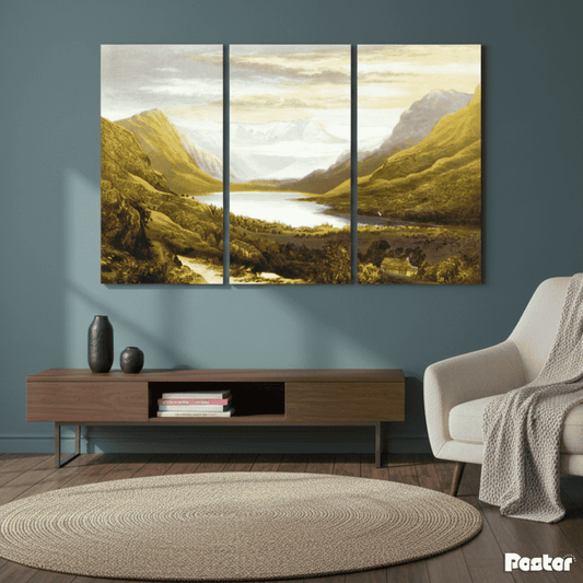 A classical mountain valley and lake landscape - 3 Panel Wall Art - #3SA004 - Postor.pk