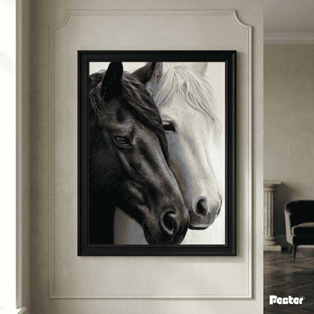 Black & White Horses Face-to-Face - Postor.pk