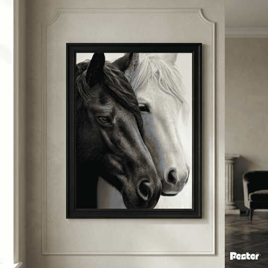 Black & White Horses Face-to-Face - Postor.pk