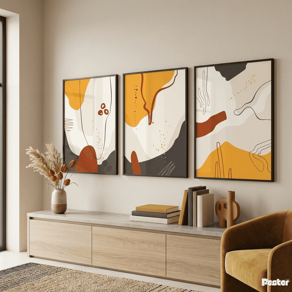 Ochre & Rust: 3-Piece Modern Abstract Organic Shapes Set