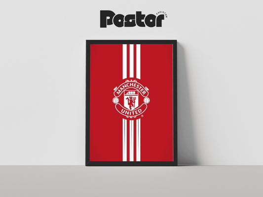 Manchester United Striped Crest Framed Art Poster - #P016
