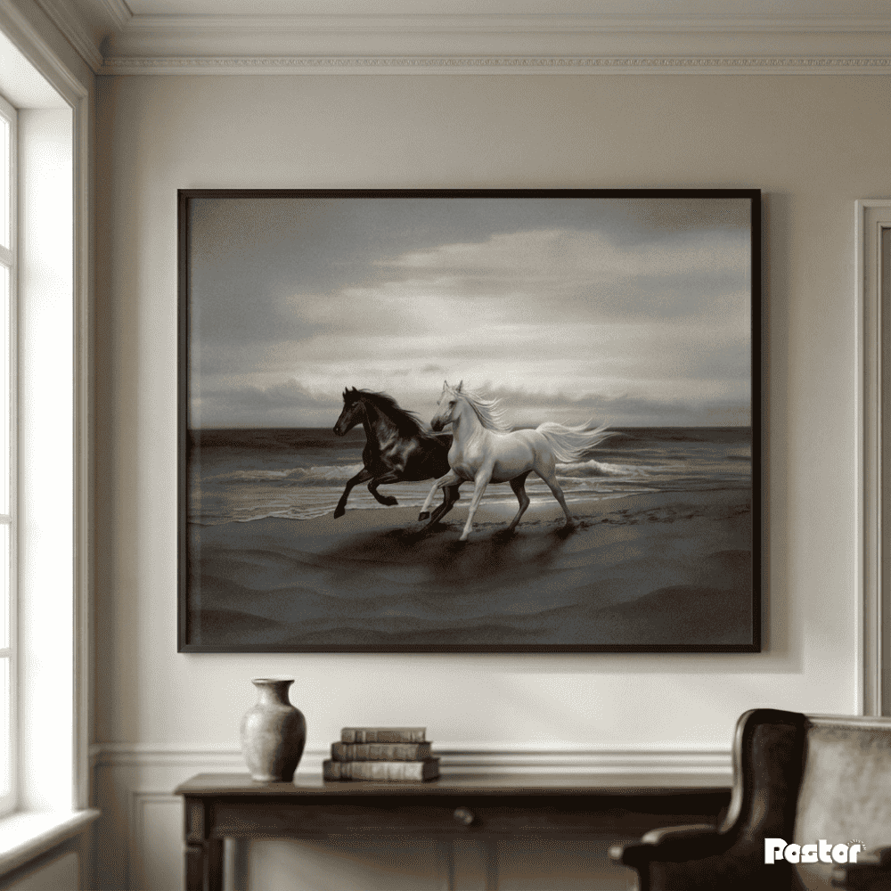 Horses Racing Along the Shoreline - Postor.pk