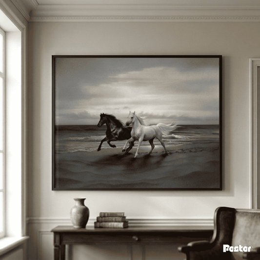 Horses Racing Along the Shoreline - Postor.pk