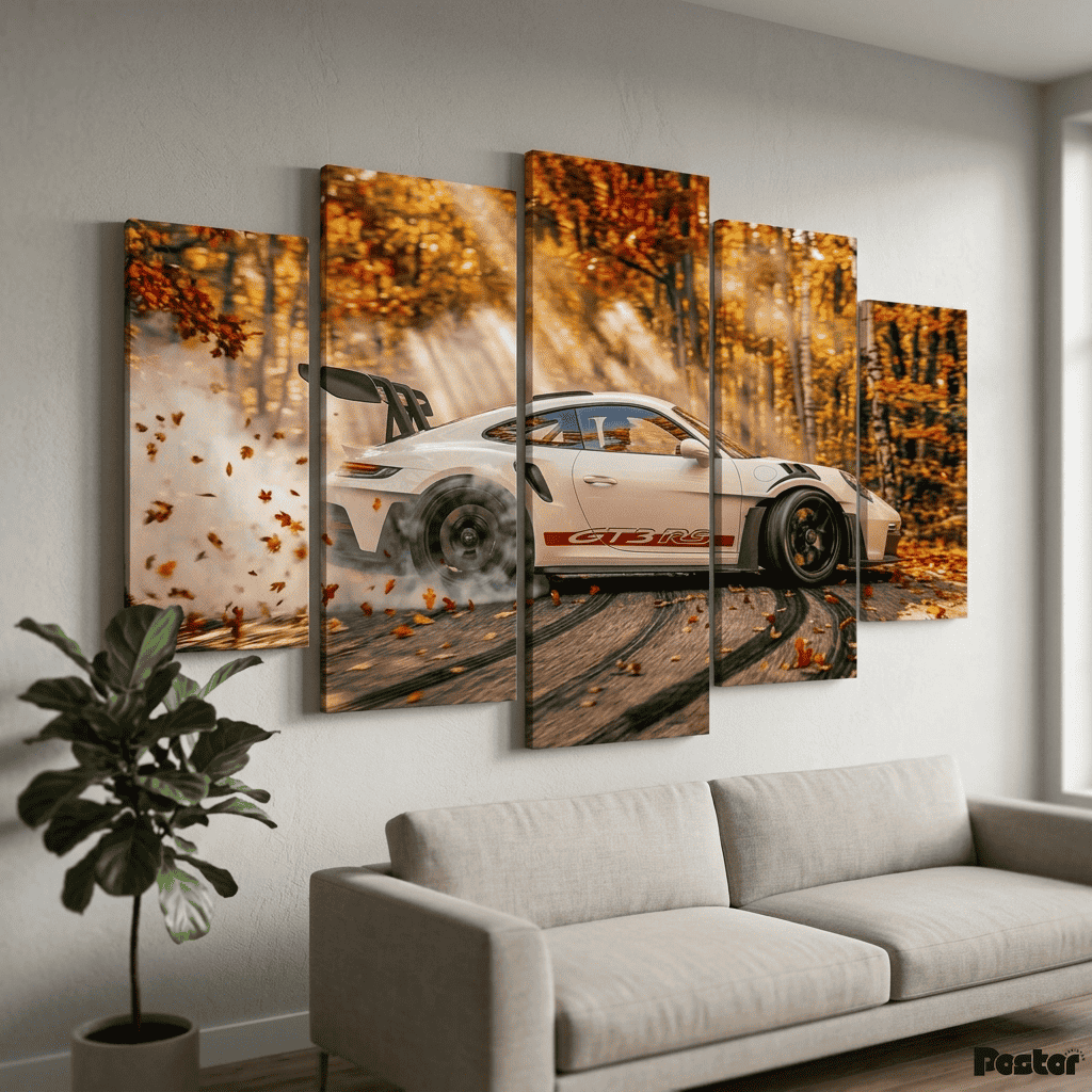 Porsche 911 GT3 RS Autumn Drift | 5-Panel Canvas Wall Art