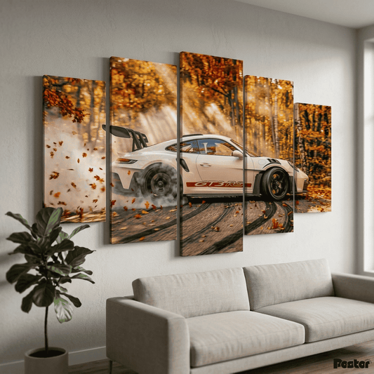 Porsche 911 GT3 RS Autumn Drift | 5-Panel Canvas Wall Art