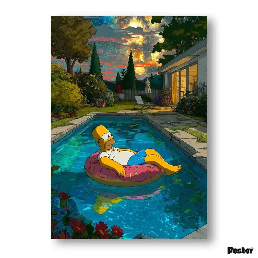 Homer Simpson Floating in Pool