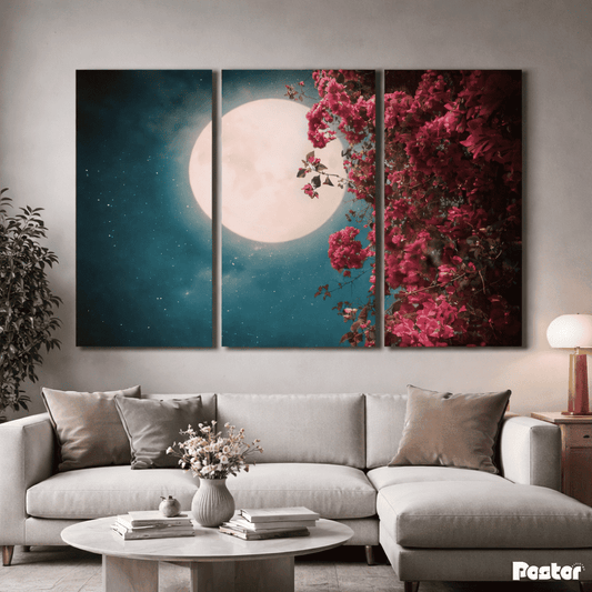 Moonlight Blossom - 3 Panel Wall Art - #3SA009 - Postor.pk