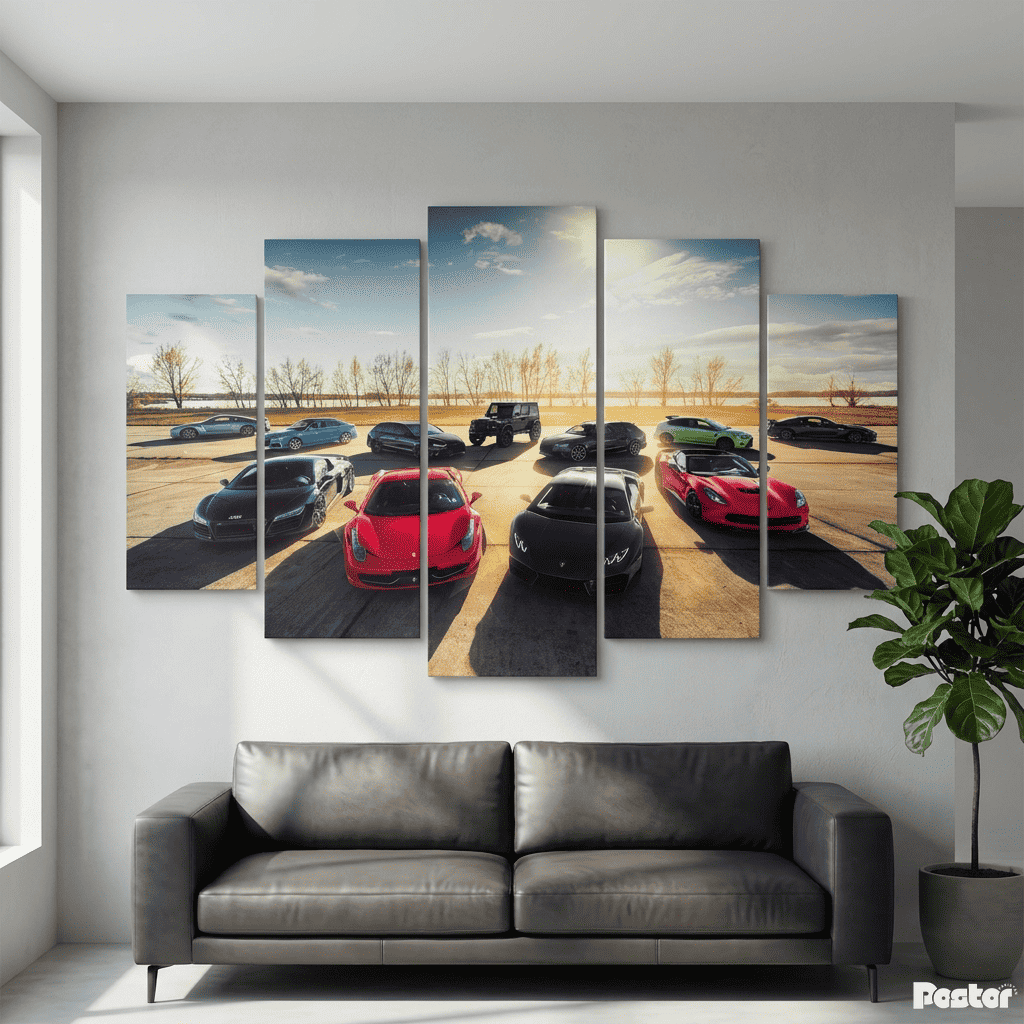 Ultimate Supercar Collection | 5-Panel Canvas Wall Art