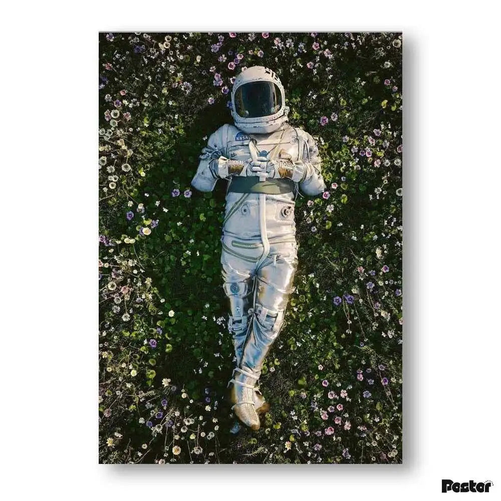 Astronaut Lying in Wildflower Meadow