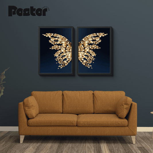 Golden Butterfly Wings 2-Piece Framed Poster Set - #P087