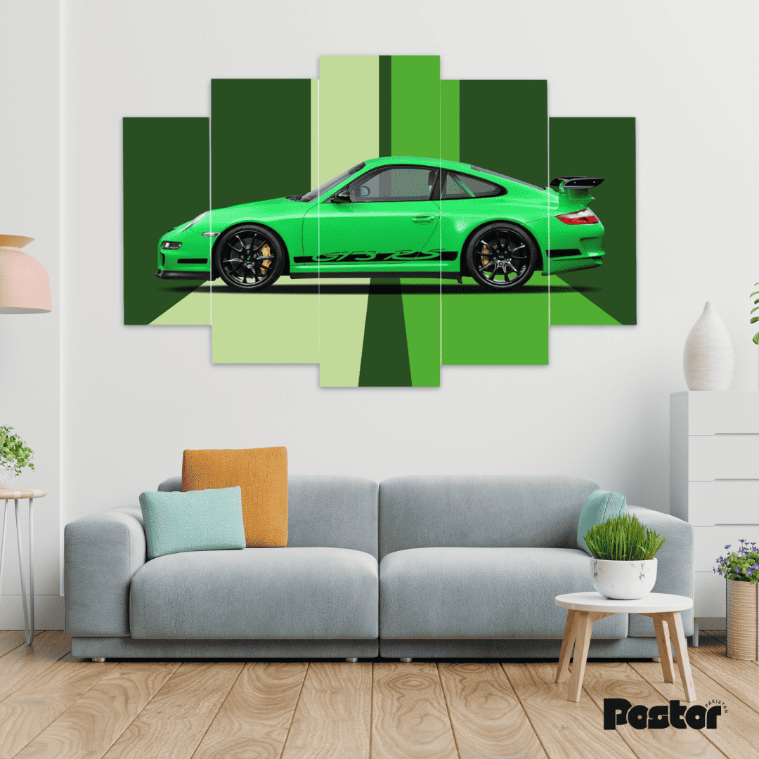 Porsche GT3 RS 'Lime Light' 5-Panel Canvas Pop Art #S014