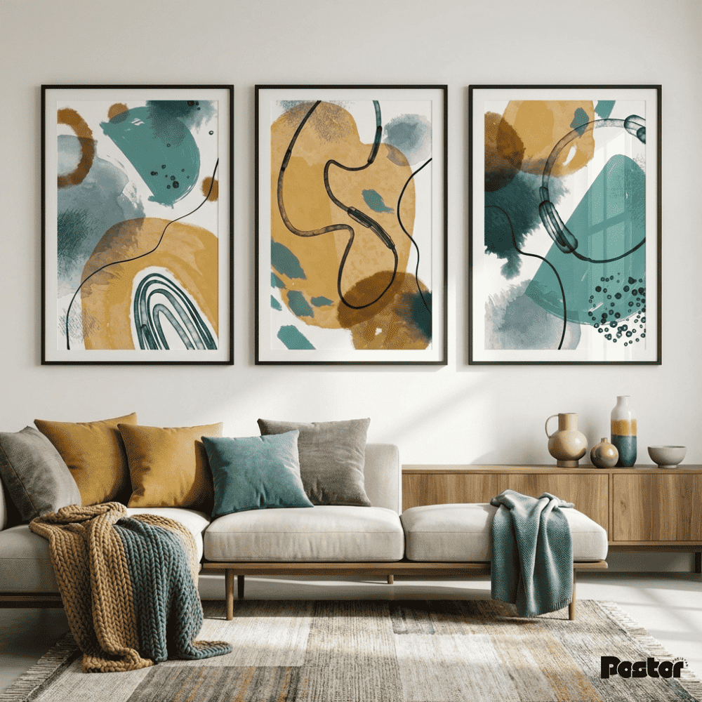Colorful Watercolor Abstract Brush Stroke Poster Set - Postor.pk