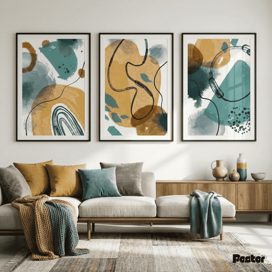 Colorful Watercolor Abstract Brush Stroke Poster Set - Postor.pk