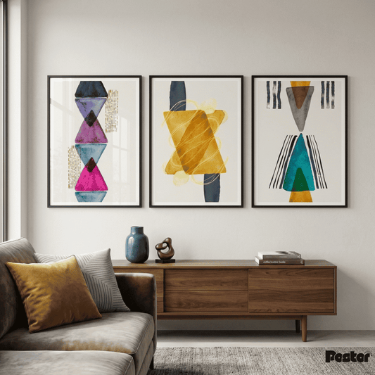 Colorful Watercolor Geometric Shapes Wall Art Set - Postor.pk